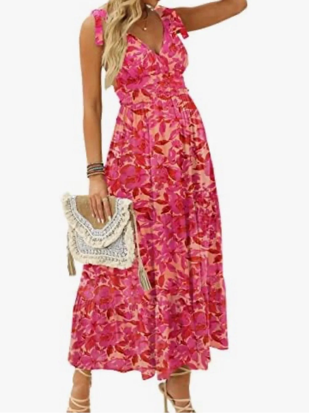 NWT Pink Floral Tie-Shoulder Maxi Dress